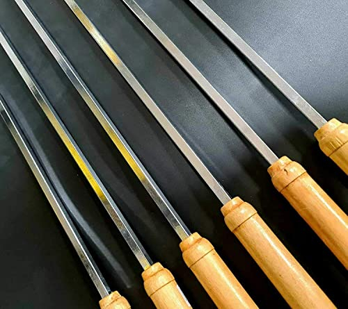 YSAMAX Kebab Skewers, Barbecue Skewers 52cm Long Pack of 6pcs with Wooden Handle Reusable BBQ Skewers Kabab Sticks…