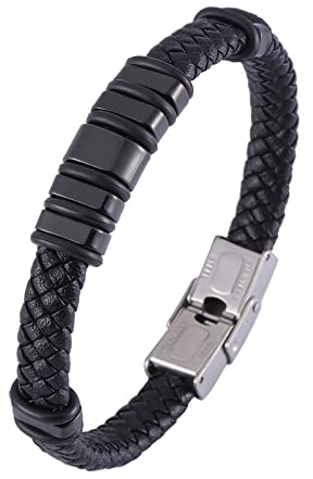 Skcess Lederarmband Herren Silber，Kettenarmbänder Geflochtenes Lederarmband Im Einfachen Stil Rostfreier Stahl Herren Armband 16.5cm
