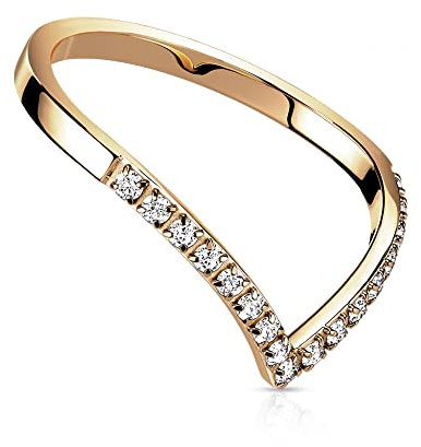 Treuheld® Edelstahl Ring mit Spitze und Kristallen | Farbe: Rosegold - Größe: 54