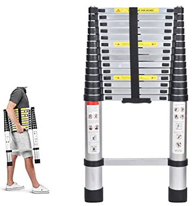 4,4M Teleskopleiter, strapazierfähige Dachbodenleiter für Home, Office, Loft, Heimwerker, Wohnmobil, 150kg Kapazität, EN131, kompakte Aluminium-Auszugsleiter, gefaltete Höhe 89cm