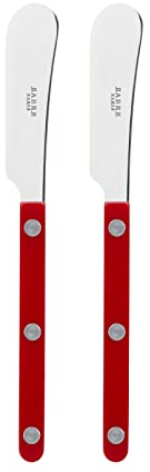 Sabre Paris | Lot de 2 Tartineurs 14 cm Bistrot couleur Bordeau et finition brillante. Couverts en Acier Inoxydable. Idéal pour beurre, tapenades, pâte à tartiner