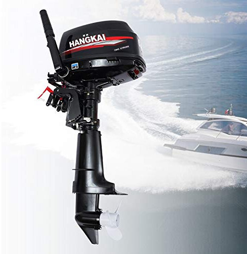 Moteur électrique hors-bord 6 CV 2 temps Moteur de bateau à essence 4,4 kW Arbre 40 cm Système de refroidissement à eau Convient pour bateau de pêche, kayak, bateau de pêche, 20 km/h