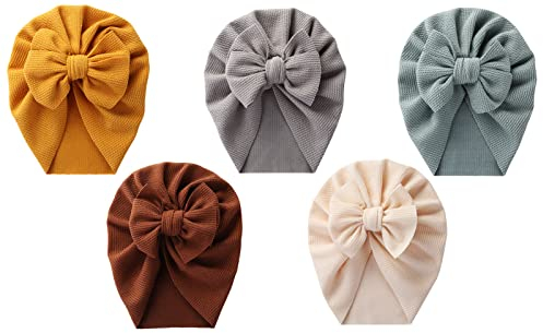 SEAUR Neugeborene Baby Mütze Baumwolle Turban Newborn 0-12 Monate Weich Stretch Turbanmützen Beanie Hut Shooting Stirnband Babymütze - 5 Stück B