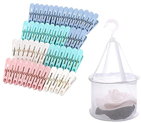 50 Pcs Clothes Pegs with a Washing Basket, Plastic Laundry Pegs Non-Slip Washing Pegs Strong Grip Washing Line Pegs for Home and Garden