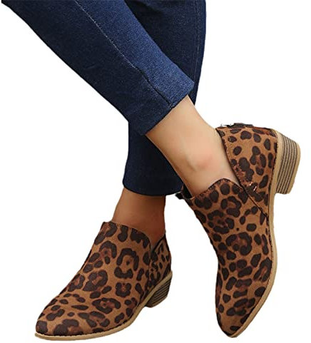 Elegant Stiefeletten Damen Chelsea Ankle Boots Mit Blockabsatz Biker Booties Mit Reißverschluss Frauen Herbst Winter Knöchel Schuhe Freizeit Kurz Stiefel Für Party ( Color : Leopard , Size : 40 EU )