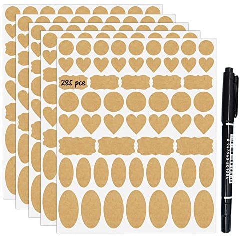 JaoNanl 285pcs Natural Kraft Label Stickers, Self-Adhesive Blank Brown Personalized Gift Stickers, Holiday Present Tag Sticker for Store Owners, Containers, Essential Oil Bottles
