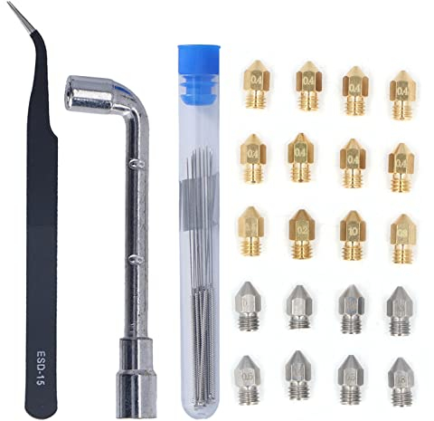Düsenreinigungsset,Düsenreinigungsset für 3D Drucker mit Reinigungsnadel und Pinzette,Steckschlüssel für Düsen mit Einem Durchmesser Von Bis zu 6 Mm,Idealer Ersatz für Alte und Beschädigte Teile