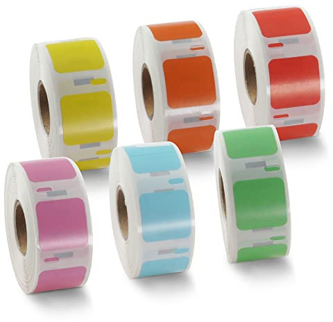 BETCKEY - 6 Rollen 6 Farbe gemischt Mehrzwecketiketten Kompatibel mit DYMO S0929120, 25mm x 25mm, 4500 Farbige Etiketten für LabelWriter 450, 4XL NICHT passend 550 oder 5XL