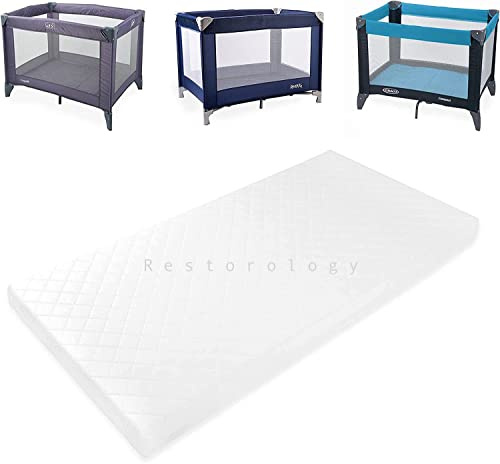 Restorology Cot Bed Mattress to fit Red Kite, Graco, Bugaboo Stardust, Joie Travel Cot - Quilted Anti allergenic Zip Removeable Cover- UK Made - Size 93 x 64 x 6 cm