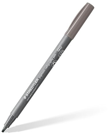 STAEDTLER Kalligraphie Fasermaler pigment Arts, medium warmgrau, 2,00 mm Kalligraphiespitze, pigmentierte Premium-Zeichentusche, wasserfest, 10 Handlettering Filzstifte im Kartonetui, 375-84