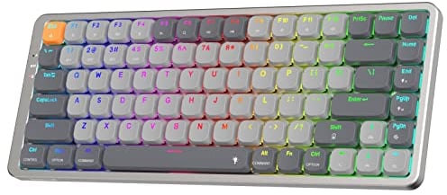 Redragon K652 75% Wireless RGB Mechanical Keyboard, BT/2.4Ghz/Wired Tri-Mode 84 Keys Ultra-Thin Gaming Keyboard w/Aluminum Top Plate, 100% Supported Win/Mac System & Low Profile Blue Switch