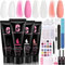 Clara Colors Kit d'ongles en polygel, 4 couleurs blanc transparent gelée rose chair kit d'extension d'ongles en gel avec solution glissante base top coat gel et outils de nail art kit de