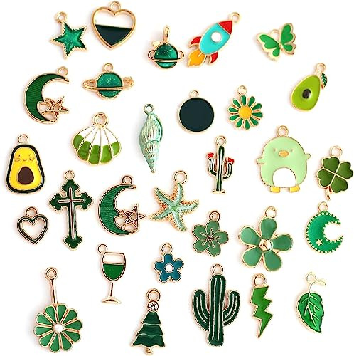 DAHI Grün Emaille Charms Anhänger 30pcs, DIY Basteln Schmuck Halskette Armband Making Zubehör