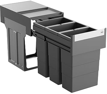 Hailo Abfallsammler 3666921 | Terzett 3x8 Liter Abfalltrennsystem | Einbau-Mülleimer für Unterschränke ab 40 cm | Manuell ausziehbarer Teleskopauszug | Anthrazit | Mülltrennungssystem für die Küche