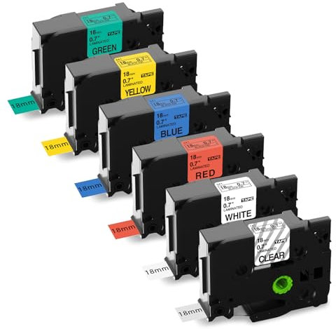 6x MarkField Kompatibel Schriftband als Ersatz für Brother P-Touch TZe-241 Bunt Bänder 18mm 0,7 Laminated Etikettenband für PT-550 D400 D600 P700 P900 2730PC E300, TZ-141 241 441 541 641 741