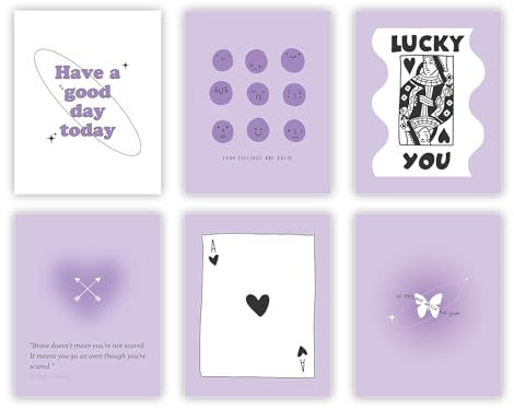 heilkee Lila adrette Wanddekoration, Pastellviolett, Aura-Farbverlauf, Poster, trendige, flippige Drucke, inspirierende Zitate, Wandkunst, Set mit 6 spirituellen Geschenken für Frauen (ungerahmt, 20,3