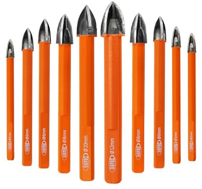 BGTEC Brocas de metal duro Brocas para mampostería,10pcs 5 mm*3+6mm*3+8mm*2+10mm+12mm Broca espiral en cruz de aleación dura para Madera Plástico Mampostería Cerámica Hormigón Mármol
