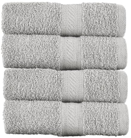 SweetNeedle Paquete de 4 Toallas de Baño Grandes Plateadas (70 x 140 cm), 500 gsm, 100% Algodón, Lujosas, Ultra Suaves, Calidad Hotelera, Altamente Absorbentes para Baño, Ducha, Playa y Uso Diario
