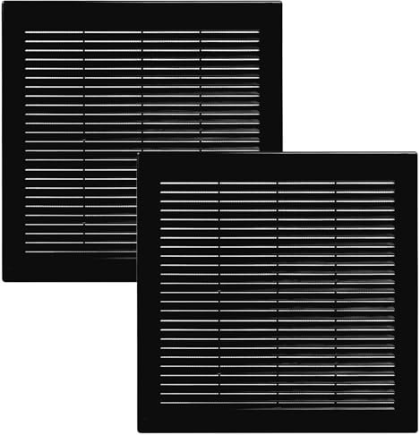 Vent Systems 300 x 300 mm, 2 unidades, color negro, rejillas de ventilación cuadradas planas, protección contra insectos integrada, orificios de ventilación HVAC para baño, oficina en casa