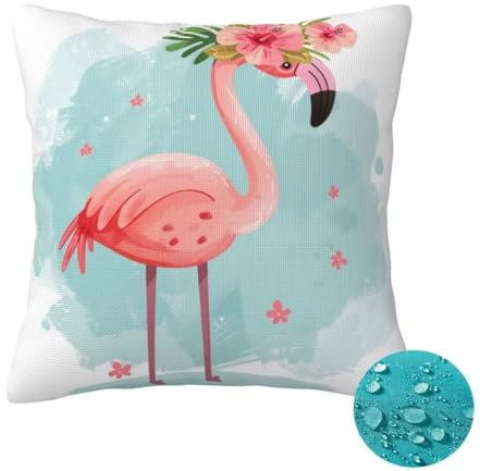 Outdoor Kissen Wetterfest 2 Stück Flamingo Kissenbezug 35x35 cm, Sommer Gartenkissen Deko Outdoor Sitzkissen Wetterfest, Kissenbezüge Blume Outdoorkissen für Balkon Terrasse Patio Garten Deko -OZ135