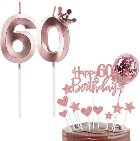 Bolosa Geburtstagskerzen Zahlen 60, 60 Geburtstag Geburtstag, Tortendeko 60 Kerze, Geburtstag Kerze für 60 Geburstagstorte Deko Jungen Mädchen Mann Frau(Roségold 60)