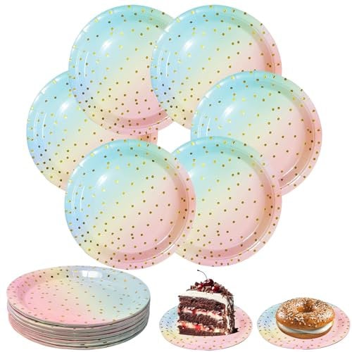 HJJMN Pack of 50 Paper Party Plates, 18CM Colourful Paper Plates for Dinner, Round Picnic Paper Plates, Children's Birthday Plates, Disposable Dotted Paper Plates Suitable for All Occasions