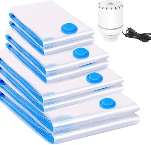Hojalis 8 Pack Vacuum Storage Bags with Electric Air Pump, Space Saver Bags 2 Jumbo 80x100cm, 2 Large 60x80cm, 2 Medium 50x70cm, 2 Small 40x60cm, Vacuum Bags for Clothes Pillow Comforters Bedding