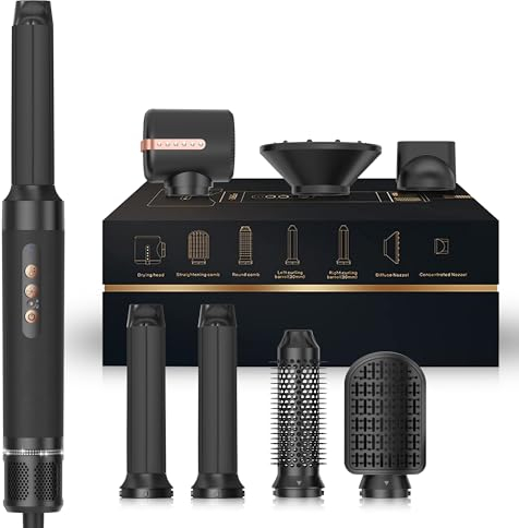 110000 RPM Ionen Haartrockner Warmluftbürste Haarstyler Set,7 in 1 Air Styler,Haartrockner mit FFöhn, Lockenstab, Föhnbürste, Rundbürstenföhn, Thermal Brush, Haarglätter Bürste, Trocknen,Volumengeben