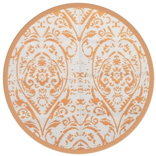vidaXL Outdoor Teppich, Gartenteppich Rund Beidseitig, Balkonteppich Terrassenteppich UV-beständig, Teppich für Balkon Terrasse, Orange Weiß Ø120cm PP