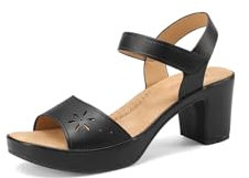 QUEEN HELENA Sandali con Tacco Basso con Sottopiede Ortopedico Donna BZ400 (BZ400 Nero, Sistema Taglie Calzature EU, Adulto, Donna, Numero, Media, 39)