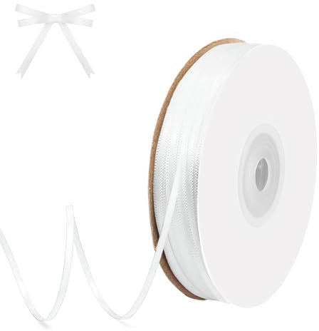 qingmeng Satinband Weiss, 91m Geschenkband Weiss Breit, 3mm Schleifenband, Geschenkband Weiß Hochzeit Stoff, Ribbon Geschenk Band für Taufe Geburtstag Deko Geschenkverpackung