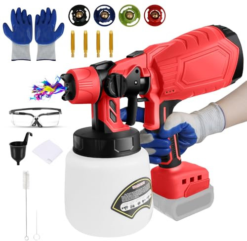 Cordless Paint Sprayer compatible with Milwaukee M18 18V Battery, 300W HVLP Paint Sprayer Gun, Brushless Motor, 4 Nozzles, 3 Spray Patterns for Home, House Fence Walls Painting (NO BATTERY)