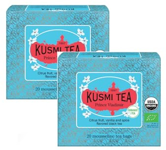 Kusmi Tea® | Schwarzer Tee Zitrusfrüchte, Vanille, Gewürze | Schwarzer Tee Prinz Wladimir | Schwarzer Tee Zimt, Vanille, Nelken, Zitrusfrüchte – 2 x 20 Filter
