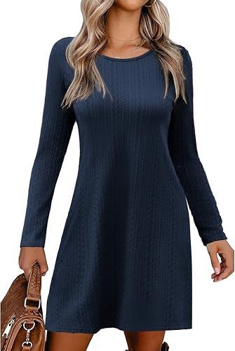 Zeagoo Knitted Maternity Dress for Women - Elegant Long Sleeve Sweater Jumper - Basic Ladies Midi Navy XL
