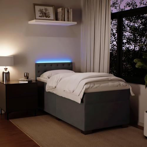 Keyroto Boxspringbett 90x200 cm mit matratze, Polsterbett 100x200 mit LED Beleuchtung, Bett 90x200 cm mit Matratze und lattenrost, Bett komplett-Dunkelgrau 90x200 cm Type-76