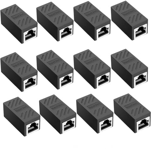 Bamyli 12Pcs RJ45 Coupler,Ethernet Cable Connector,Ethernet Cable Extender Coupler Female to Female Connector for Cat8 Cat7 Cat6 Cat5e Cat5 Network Cables Joiner (Black)