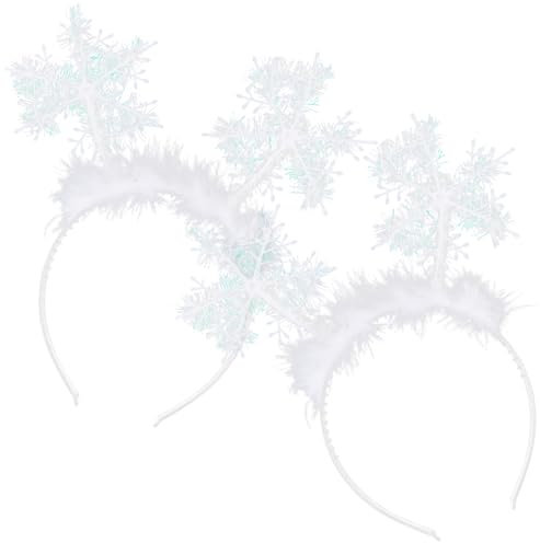 2 Stück Weihnachten Schneeflocke Stirnband Weiß,Karneval Haarreifen Kopfschmuck Niedliche Stirnbänder,Feder Schneeflocken Kopfschmuck für Erwachsene Weihnachten Party
