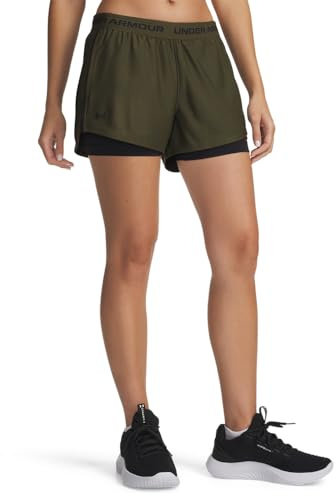 Under Armour Women's Tech Play Up 2 in 1 Shorts, (308) Expedition Green / Black / Black, XXL