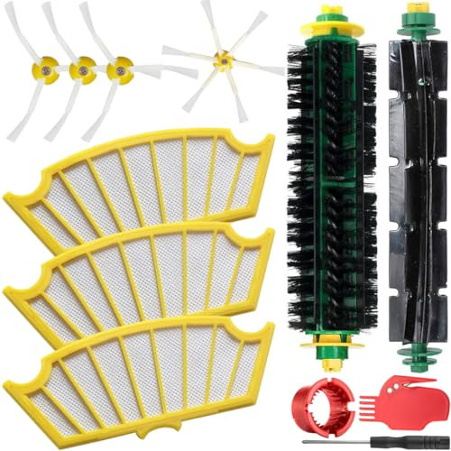 EATBALE Pièces de rechange pour Roomba 500 Série 505 535 555 560 561 562 564 570 571 575 Robot Aspirateur Brosse principale Brosse latérale Filtre Hepa caoutchouc Kit d'accessoires