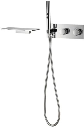 BiaoTeng Robinet Baignoire Encastré Cascade Mitigeur Baignoire Mural Douchette à Main 2 Fonctions Chaud et Froid Laiton Mitigeur Baignoire Encastrer Chromé