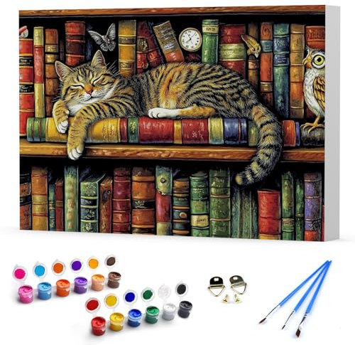 DAERLE Peinture par Numéros pour Adulte avec Cadre En Bois, Étude de chat, DIY Kit de Peinture Acrylique pour Adultes débutants, Peinture Numéros pour la Décoration de la Maison 40x30 cm