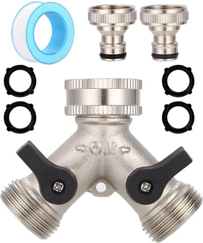 TIDEVAN Adaptador de Divisor de Grifo 3/4 Derivación 2 Vías Válvula de Doble Salida para Grifo Distribuidor 2 Vias Grifo Jardin Válvula de Conector de Latón a Y para Cocina Exterior Jardín Césped