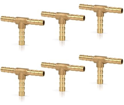 6 Pièces Raccords de Tuyau d'air Comprimé en Laiton de 6mm, T en Forme, Connecteur de Tuyau de Carburant, Connecteur Barbelé pour Carburant, Air, Eau, Gazole