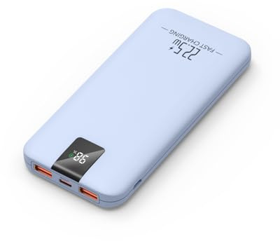 Odetrik Portable Charger 10000mAh 22.5W Power Bank, Fast Charging External Battery Pack with 3 Outputs & 2 Input, Type-C In/Out, LCD Display Slim Portable Phone Charger for Smartphone, Tablets (Blue)