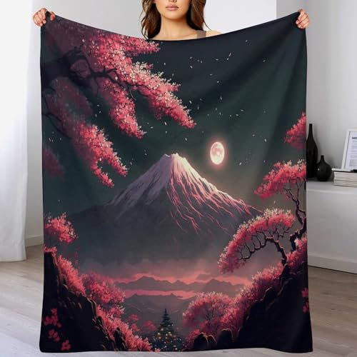 GGJJTT Japanische Kirschblüten Decke Flannel Sofadecke Strandtuch Teppich Picknickdecke Weich Umhang Für Schlafzimmer, Alle Jahreszeiten 180×200cm