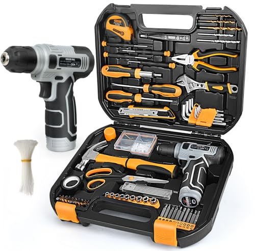 180PCS Tool Set, Tool Kit with 8V Cordless Drill Set, Toolbox for Men,Women