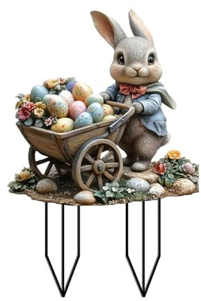 Generisch Gartenstecker Ostern Deko, Garten Hasen Osterdeko, Osterhase Außen Gartenschilder Osterdekoration Outdoor Frühlingsdeko Garten Stecker Osterhasen Figuren Groß für Draußen Frühling (BG-A)