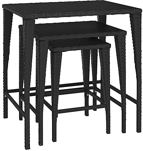 Wenjingqi 3324829 Stapelbare Gartentische, 3 Stück, Polyrattan, Schwarz, Schwarz