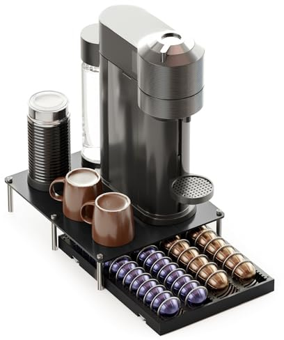 SpaceAid Bamboo Coffee Pod Holder Drawer Storage Compatible with Nespresso Vertuo Capsules, Coffee Station Accessories Holder Organizer Tray Compatible with 40 Big or 56 Small Pods, Black