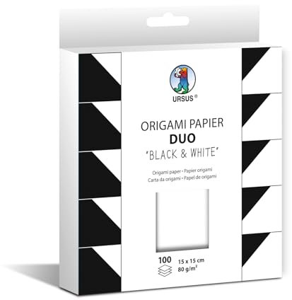 Ursus 22905599F - Origami Papier Duo Black & White, 100 Blatt 80 g/m², Größe 15 x 15 cm, beidseitig farbiges Faltpapier in Schwarz und Weiß, inkl. Faltanleitung